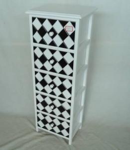 Home Storage Cabinet White-Painted Paulownia Wood With 5 Two-Tone Drawers