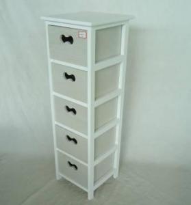 Home Storage Cabinet White-Painted Paulownia Wood Frame With 5 Washed-Grey Drawers System 1
