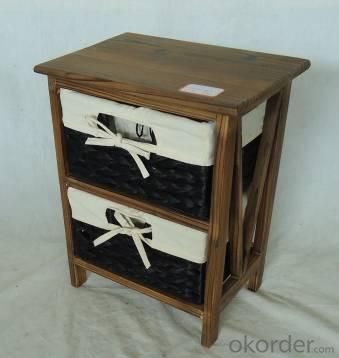 Home Storage Cabinet Roasted Pine Wood With 2 Stained Waterhyacinth Baskets With Liner