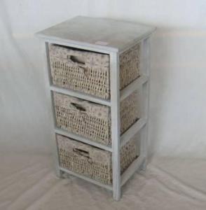 Home Storage Cabinet Washed-Grey Paulownia Wood With 3  Maize Baskets