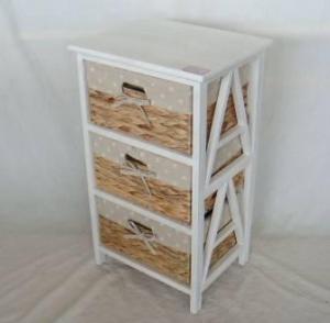 Home Storage Cabinet Roasted White Paulownia Wood With 3 Natural Waterhyacinth Baskets With Liners System 1