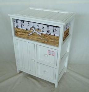 Home Storage Cabinet White-Painted Paulownia Wood With 1 Natural Waterhyacinth Basket With Liner System 1