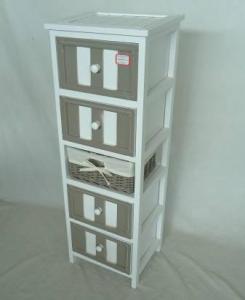 Home Storage Cabinet White-Painted Paulownia Wood With 1 Wicker Basket System 1