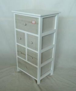 Home Storage Cabinet White Paulownia Wood Frame With 6 Washed-Grey Drawers