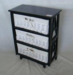 Home Storage Cabinet Black-Painted Paulownia Wood With 3 White  Wicker Baskets With Liners System 1