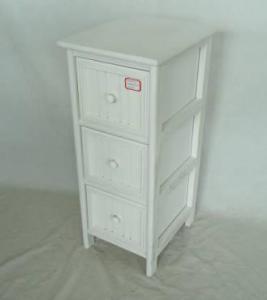 Home Storage Cabinet White Water-Painting Paulownia Wood With 3 Round Zipper Drawers