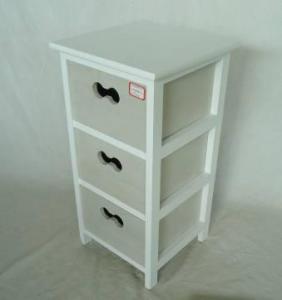 Home Storage Cabinet White-Painted Paulownia Wood Frame With 3 Washed-Grey Drawers System 1