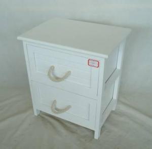 Home Storage Cabinet White-Painted Paulownia Wood With 2 Cotton Handle Drawers