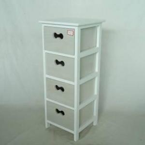 Home Storage Cabinet White-Painted Paulownia Wood Frame With 4 Washed-Grey Drawers System 1