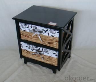 Home Storage Cabinet Black-Painted Paulownia Wood With 2 Natural Waterhyacinth Baskets With Liners System 1