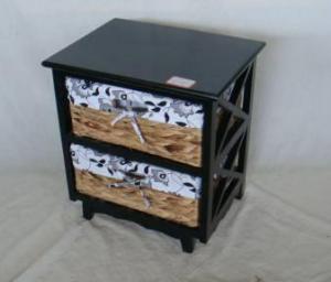 Home Storage Cabinet Black-Painted Paulownia Wood With 2 Natural Waterhyacinth Baskets With Liners System 1