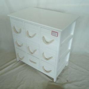 Home Storage Cabinet White Paulownia Wood Frame With 9 Wooden Drawers