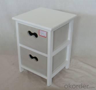 Home Storage Cabinet White-Painted Paulownia Wood Frame With 2 Washed-Grey Drawers System 1