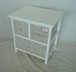 Home Storage Cabinet White Paulownia Wood Frame With 3 Washed-Grey Drawers