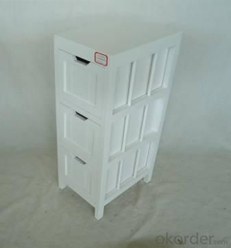 Home Storage Cabinet White-Painted Paulownia Wood With 3 Drawers System 1