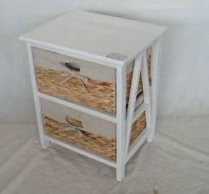 Home Storage Cabinet Roasted White Paulownia Wood With 2 Natural Waterhyacinth Baskets With Liners