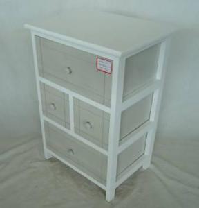 Home Storage Cabinet White Paulownia Wood Frame With 4 Washed-Grey Drawers