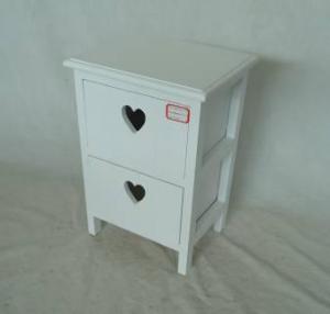 Home Storage Cabinet White-Painted Paulownia Wood With 2 Heart-shaped Drawers