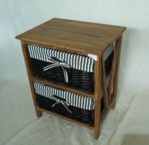 Home Storage Cabinet Roasted Pine Wood With 2 Stained Wicker Baskets With Liner System 1