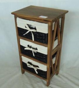 Home Storage Cabinet Roasted Pine Wood With 3 Stained Waterhyacinth Baskets With Liner System 1