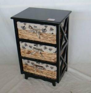 Home Storage Cabinet Black-Painted Paulownia Wood With 3 Natural Waterhyacinth Baskets With Liners System 1