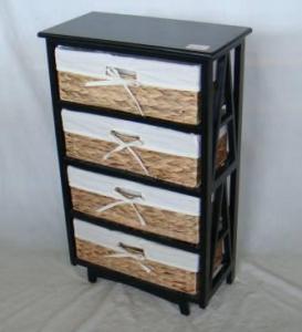 Home Storage Cabinet Black-Painted Paulownia Wood With 4 Natural Waterhyacinth Baskets With Liners System 1