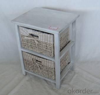 Home Storage Cabinet Washed-Grey Paulownia Wood With 2  Maize Baskets System 1