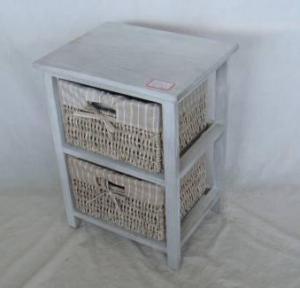 Home Storage Cabinet Washed-Grey Paulownia Wood With 2  Maize Baskets System 1