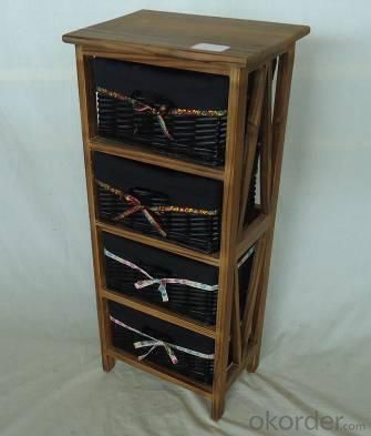 Home Storage Cabinet Roasted Pine Wood With 4 Stained Wicker Baskets With Liner System 1