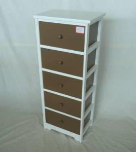 Home Storage Cabinet White Paulownia Wood Frame With 5 Painting Grey Color Drawers