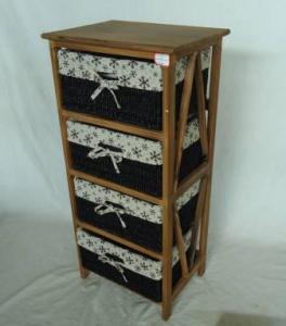 Home Storage Cabinet Roasted Pine Wood With 4 Stained Seagrass Baskets With Liner System 1