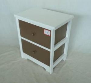 Home Storage Cabinet White Paulownia Wood Frame With 2 Painting Grey Color Drawers