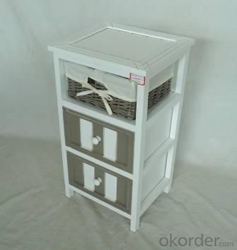 Home Storage Cabinet White-Painted Paulownia Wood With 1 Wicker Basket And 2 Drawers System 1