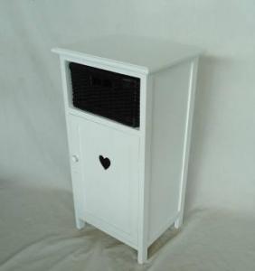 Home Storage Cabinet White-Painted Paulownia Wood With 1 Wicker  Basket With Liner