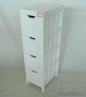 Home Storage Cabinet White-Painted Paulownia Wood With 4 Drawers