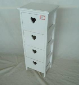 Home Storage Cabinet White-Painted Paulownia Wood With 4 Heart-shaped Drawers