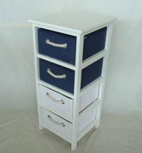 Home Storage Cabinet White-Painted Paulownia Wood Cabinet With 4 Paper Cloth Baskets