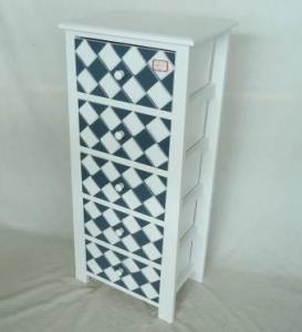 Home Storage Cabinet White-Painted Paulownia Wood With 5 Plaid Pattern Two-Tone Drawers