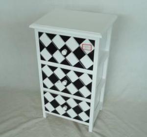 Home Storage Cabinet White-Painted Paulownia Wood With 3 Two-Tone Drawers