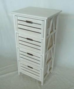 Home Storage Cabinet Roasted-White Paulownia Wood Cabinet With 4 Wood Slatted Drawers