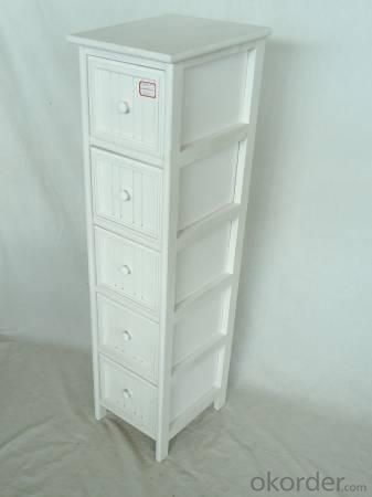 Home Storage Cabinet White Water-Painting Paulownia Wood With 5 Drawers