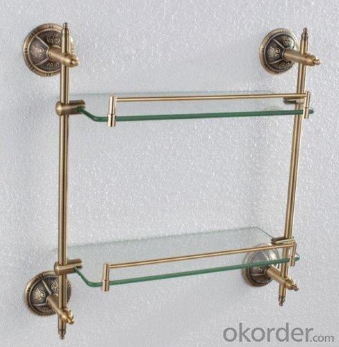 Decorative Exquisite Hardware House Bathroom Accessories Solid Brass Double Glass Shelf System 1