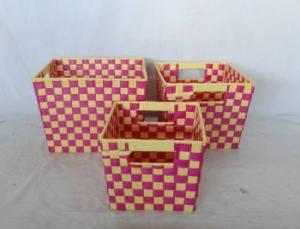 Home Storage Willow Basket Flat Paper Woven Over Metal Frame Bright Colors Baskets S/3 System 1