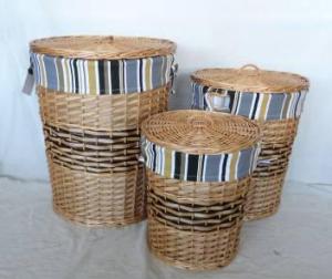 Home Storage Hot Sell Stained Woodchip Laundry Baskets With Stripe Liner S/3 System 1