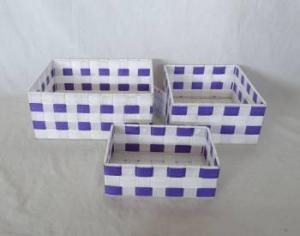 Home Storage Willow Basket Nylon Strap Woven Over Metal Frame White And Purple Baskets S/3 System 1