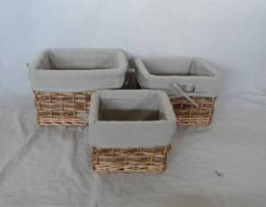 Home Storage Willow Basket Mixed Willow.Woodchip And Cattail Braid Baskets With Liner S/3
