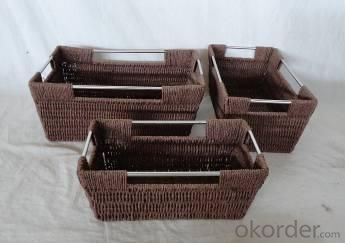 Home Storage Hot Sell Twisted Paper Woven Over Metal Frame Baskets With Stainless Tube Handles S/3 System 1