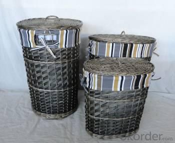 Home Storage Hot Sell Washed-Grey Woodchip Gray Laundry Baskets With Liner S/3