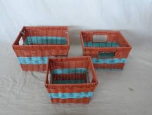 Home Storage Hot Sell Two-Tone Pp Tube Woven Over Metal Frame Baskets S/3 System 1