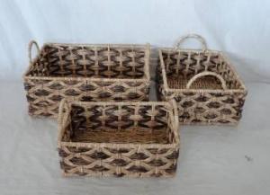 Home Storage Hot Sell Stained Maize Woven Over Metal Light Color Frame Baskets S/3 System 1